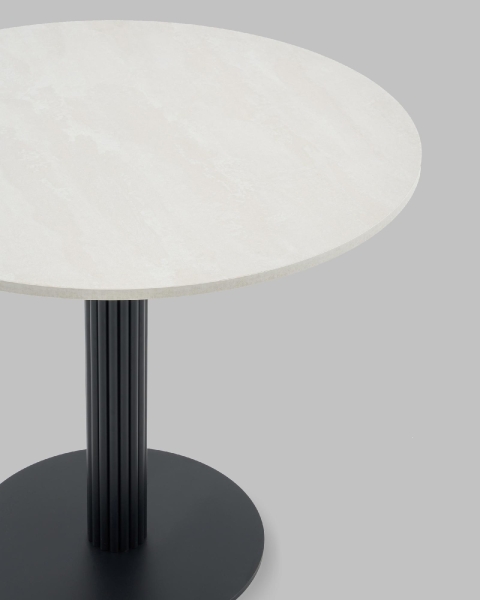 Стол круглый Фризбин D90, столешница МДФ ледяной камень, основание металл черный