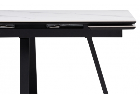 Керамический стол Памелла 140(200)х80х75 белый мрамор, черный