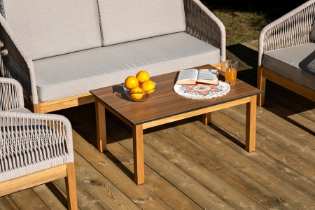 "Канны" лаунж-зона 4-местная из роупа со столиком "Канны" цвета "дуб", основание дуб, роуп бежевый