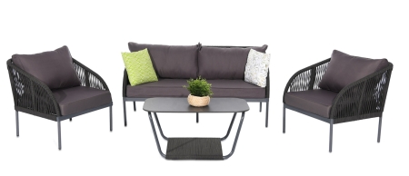 "Канны" лаунж-зона 4-местная плетеная из роупа (веревки), цвет темно-серый