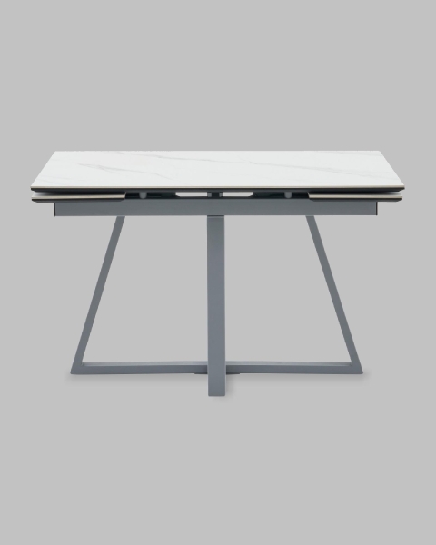 Стол Керас 120-180/80/75 столешница МДФ16/керамика Snow white подстолье металл серый