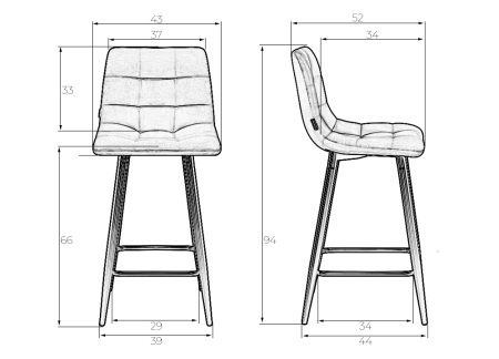 Стул полубарный OLIVIA черные матовые ножки, светло-серый велюр 108-52