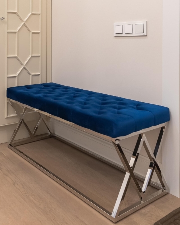 Банкетка ИНСИГНИЯ велюр синий, сталь серебро