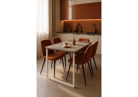 Стол деревянный Лиман 140 x 80 бетон светлый, белый матовый