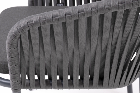 "Бордо" стул плетеный из роупа, каркас алюминий темно-серый (RAL7024) муар, роуп серый 15мм, ткань темно-серая 027