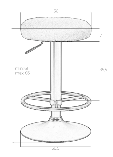Табурет барный TEDDY BLACK белый букле 13