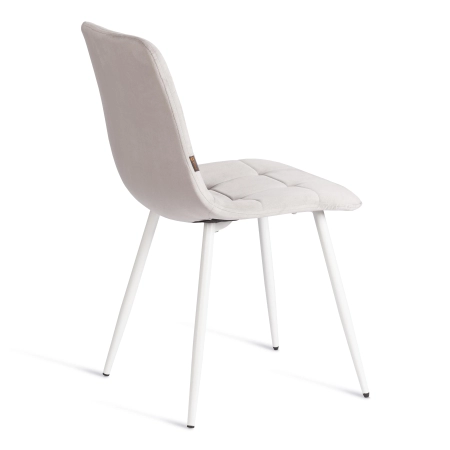 Стул CHILLY светло-серый с белыми ножками, велюр и металл, мягкое сиденье, без подлокотников