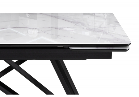 Стеклянный стол Вилсон 140(200)х80 белый мрамор, черный