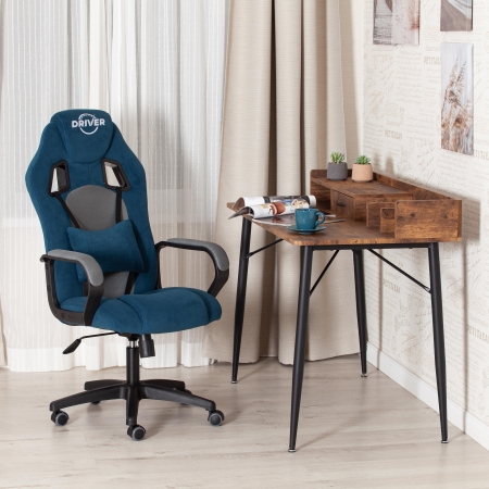 Кресло DRIVER (22) флок и ткань, синий и серый