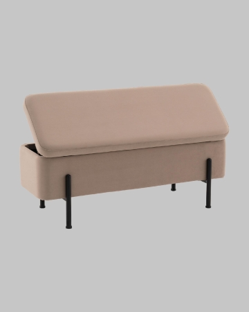 Банкетка Болейн с ящиком из бежевого велюра с черными ножками