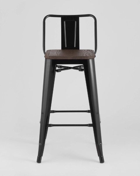 Стул полубарный TOLIX WOOD со спинкой черный глянцевый