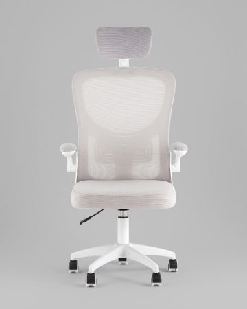 Кресло офисное TopChairs Core серый с подголовником пластик белый