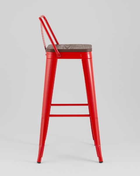 Стул барный TOLIX со спинкой красный глянцевый + темное дерево KD