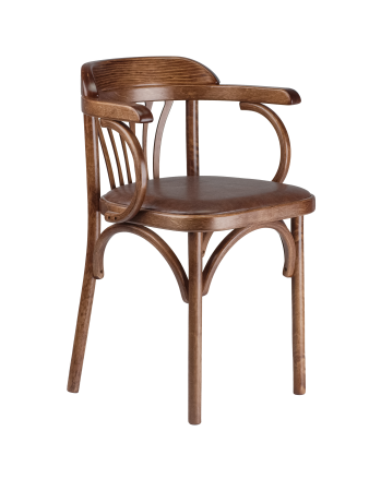 Деревянный стул Венский средний тон с мягким сиденьем из коричневой экокожи