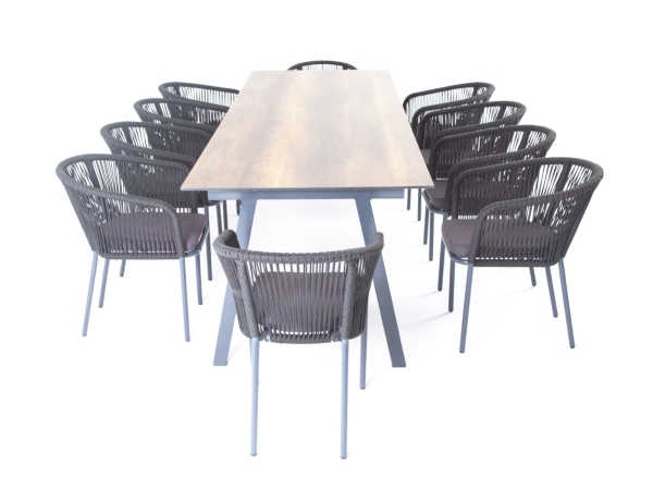 "Куба" обеденная группа на 10 персон, стол HPL "дуб", круглый роуп