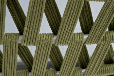 "Диего" диван 2-местный плетеный из роупа, каркас алюминий светло-серый (RAL7035) муар, роуп салатовый меланж круглый, ткань светло-серая