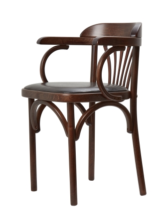 Деревянный стул Венский темный тон с мягким сиденьем из коричневой экокожи