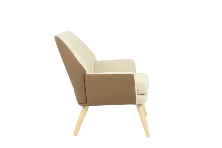 Кресло Харви бежевый с коричневой экокожей деревянные ножки