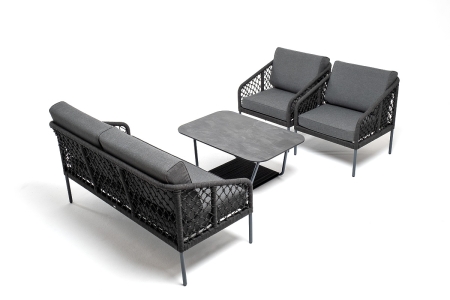 "Канны" лаунж-зона 4-местная из роупа узелкового плетения, каркас алюминий, роуп темно-серый