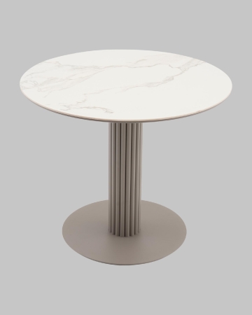 Стол круглый Терралино D90 верх керамика белый матовый, основание металл латте