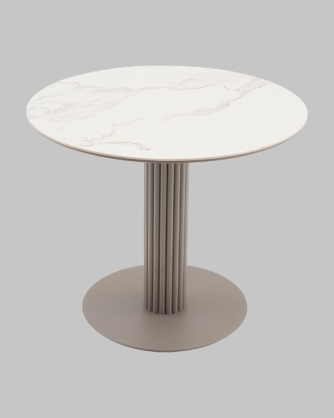 Стол круглый Терралино D90 верх керамика белый матовый, основание металл латте