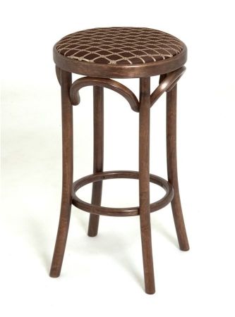 Полубарный деревянный табурет Венский 650 темный тон с мягким сиденьем из коричневой ткани