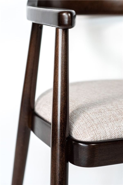 Деревянное полукресло венское Mercurius темный орех с мягким сиденьем из бежевой ткани Тесла 01