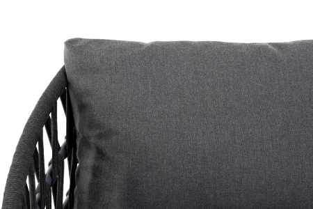 "Диего" диван 2-местный плетеный из роупа, каркас алюминий темно-серый (RAL7024) муар, роуп темно-серый круглый, ткань темно-серая 027