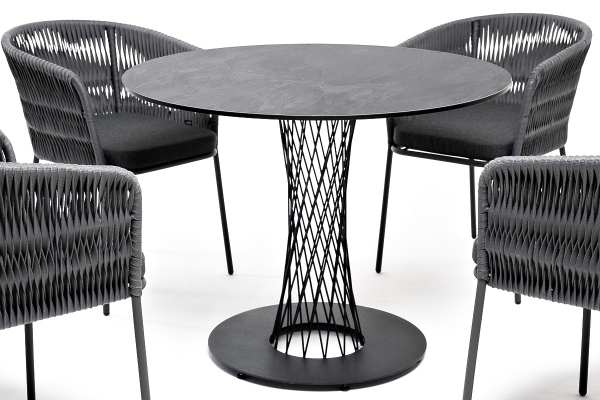 "Диего" обеденная группа на 4 персоны со стульями "Бордо" плетения колос, столешница "серый гранит"