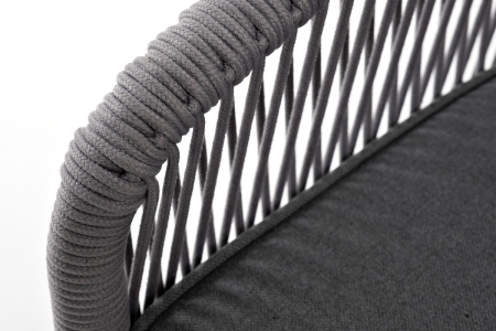 "Канны" диван 3-местный плетеный из роупа, каркас алюминий белый муар, роуп светло-серый круглый, ткань серая 017