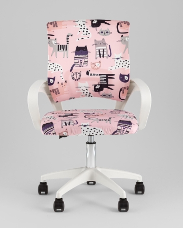 Кресло офисное TopChairs Simple SN Junior принт Pink Cats пластик белый