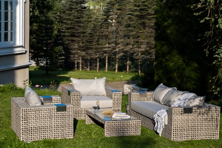 "Тито" лаунж-зона из искусственного ротанга, цвет серый