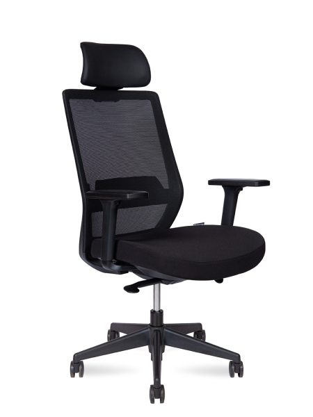 Кресло офисное Mono черный, ткань и пластик, мягкое сиденье, с подлокотниками