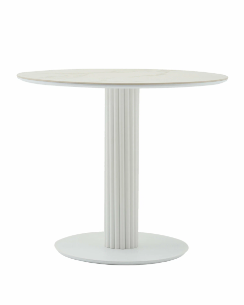Стол круглый Терралино D90 верх керамика белый матовый, основание металл белый