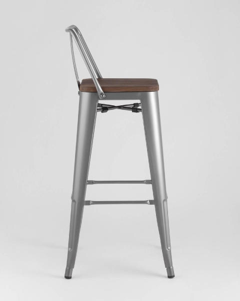 Стул барный TOLIX WOOD со спинкой серебристый матовый
