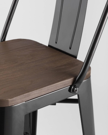 Стул полубарный TOLIX WOOD со спинкой черный глянцевый