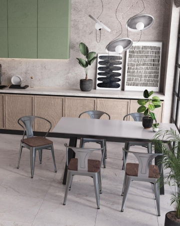 Стул TOLIX ARM WOOD с подлокотниками серебристый