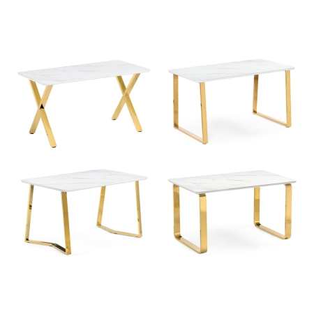 Керамический стол Селена 3 180х90х77 белый мрамор, золото