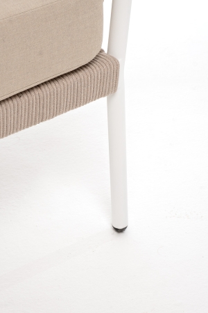 "Диего" диван 2-местный плетеный из роупа, каркас алюминий белый муар, роуп бежевый круглый, ткань бежевая 052