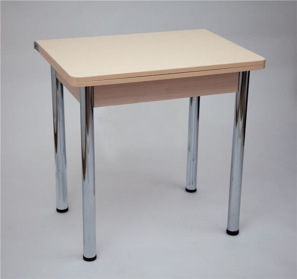 Стол обеденный ЛС-831 бежевые круги, ножки хром, кромка + царги дуб беленый