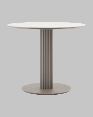 Стол круглый Терралино D90 верх керамика белый матовый, основание металл латте