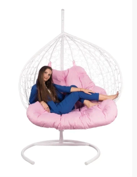 Двойное подвесное кресло "gemini" promo White розовая подушка