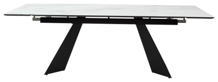 Стол Купер 160 белый мрамор, черная шагрень, стекло, черный каркас