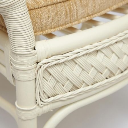 Комплект обеденный "ANDREA GRAND" (стол со стеклом + 6 кресел + подушки) белый, ткань рубчик, кремовый