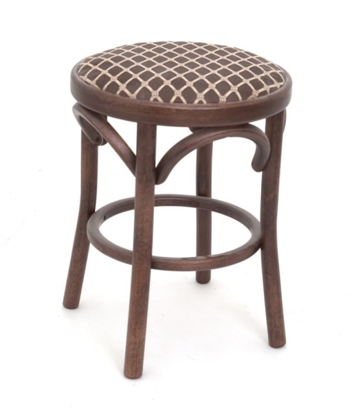 Деревянный табурет Венский темный тон с мягким сиденьем из коричневой ткани