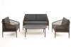 "Канны" лаунж-зона 4-местная из роупа со столом "Верона" (серый гранит), каркас алюминиевый коричневый, роуп коричневый