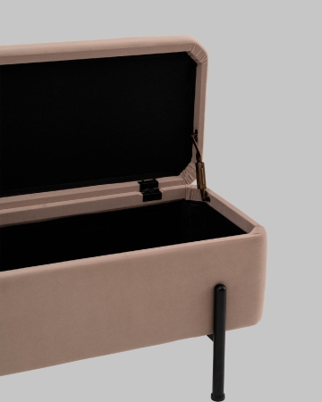 Банкетка Болейн с ящиком из бежевого велюра с черными ножками