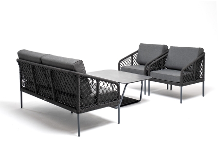 "Канны" лаунж-зона 4-местная из роупа узелкового плетения, каркас алюминий, роуп темно-серый