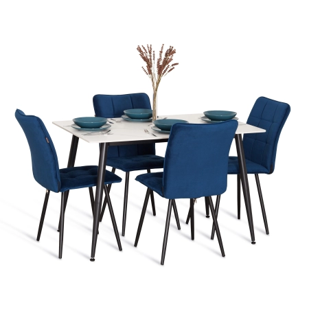 Стул обеденный Bari синий, велюр и металл, мягкое сиденье, без подлокотников