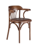 Деревянный стул Венский средний тон с мягким сиденьем из коричневой экокожи с дугами назад